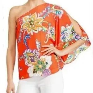 Lauren Ralph Lauren Orange Floral Off One Shoulder Dressy Blouse / Top / Shirt.